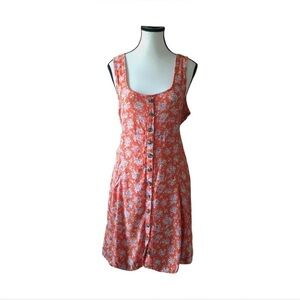 American Eagle Orange floral mini dress with button front and tie on waist